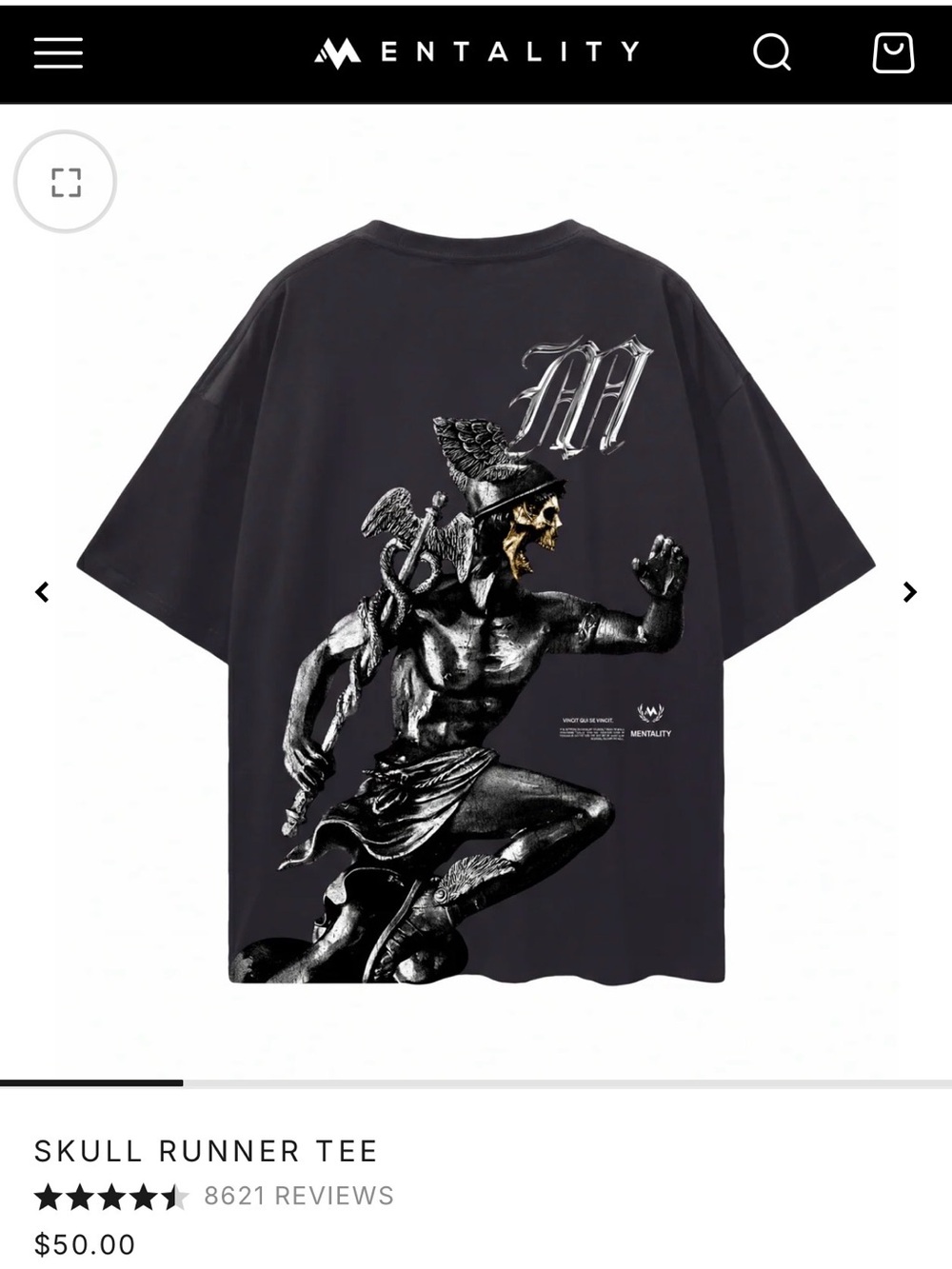 Mens Black Short-Sleeve Graphic Tee with Statue Motif
